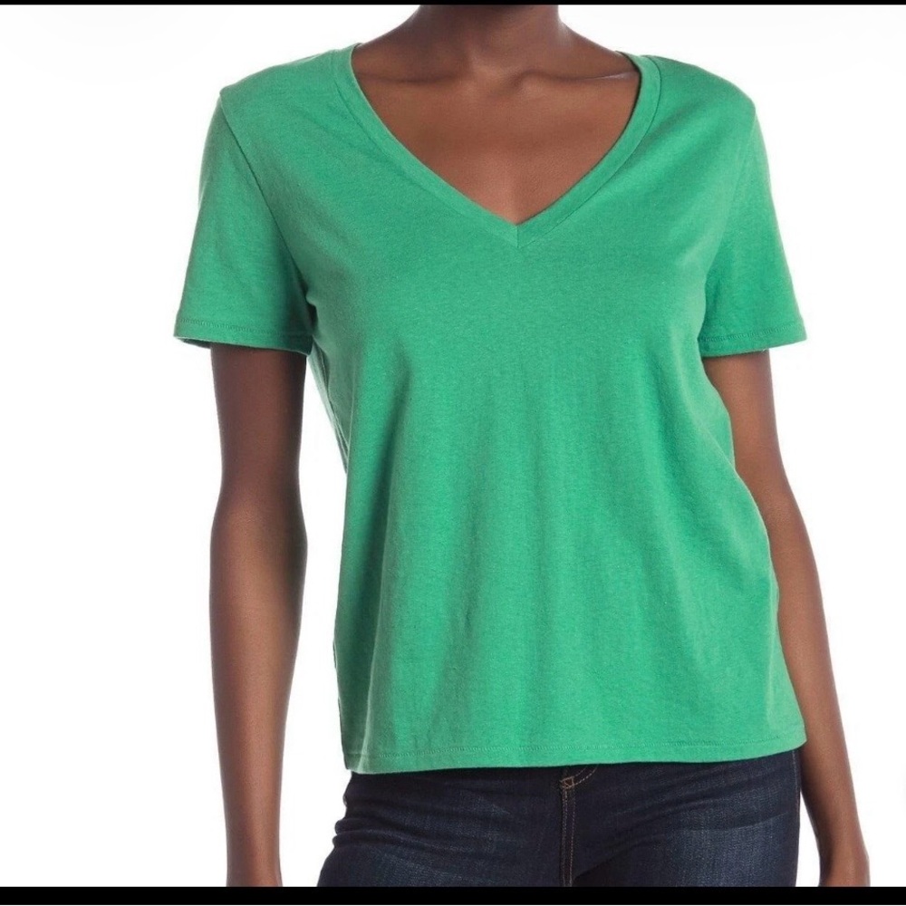 V-Neck Short Sleeve Women's Top - Green